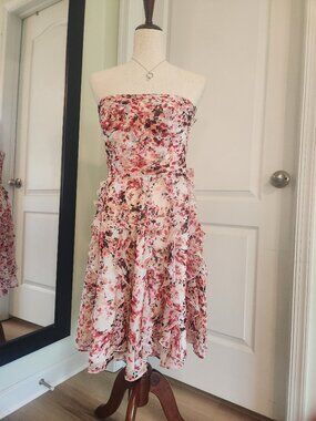 EUC White House Black Market size 2 Pink Chiffon Strapless Dress